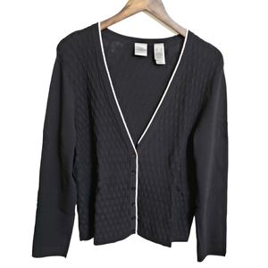 Emma James Textured Black and White Button Front V-neck Cardigan Sweater XL